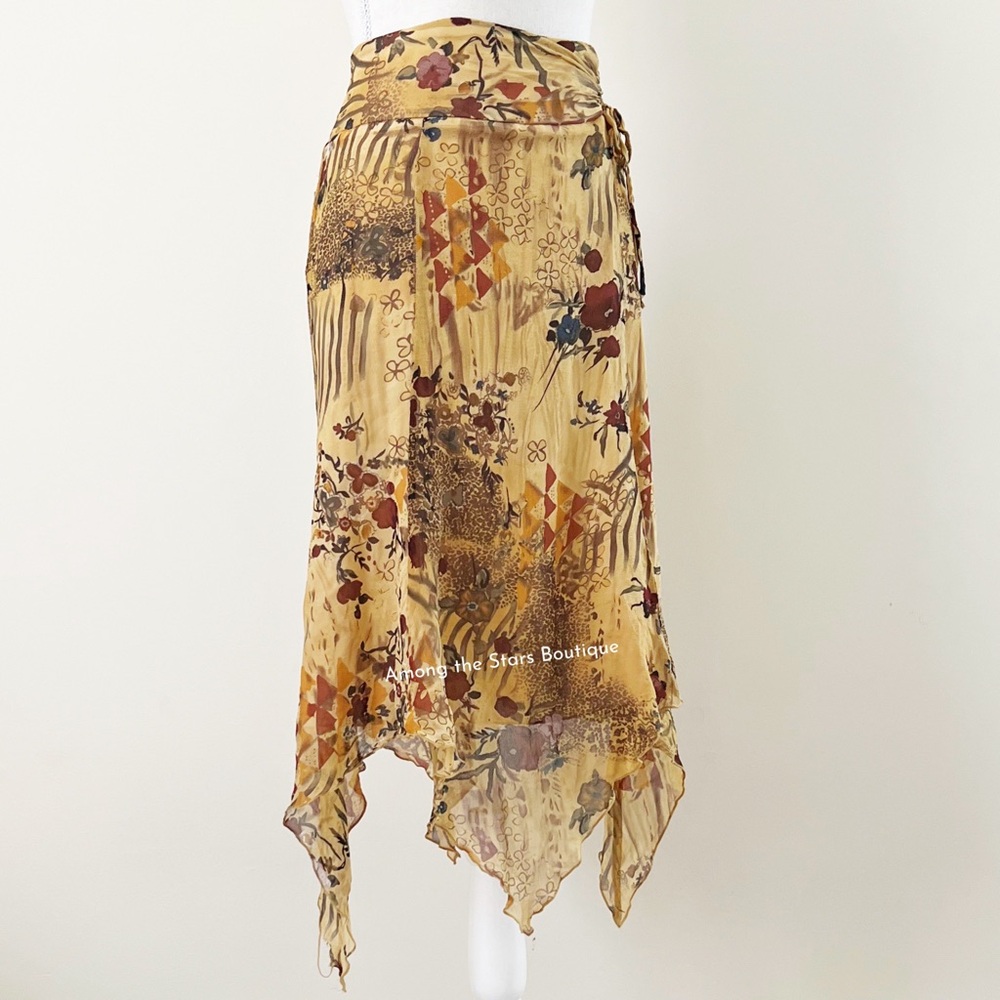 Rare Early 2000s Vintage Boho Handkerchief Hem Skirt ASO Phoebe in Friends - Picture 12 of 16